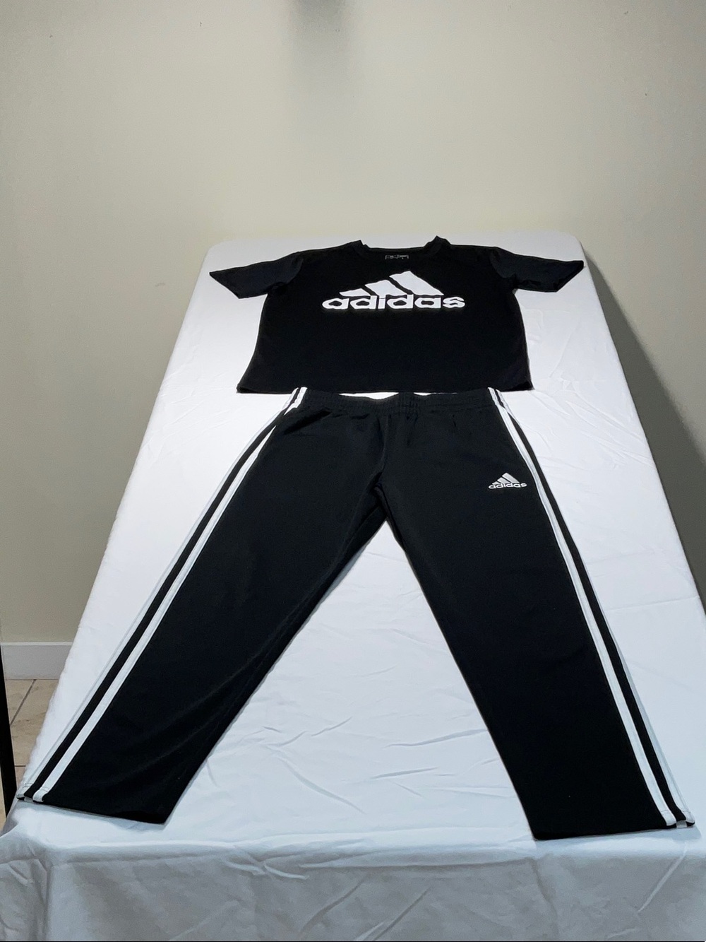 adidas Black Tee and Track Pants Pajama Set with White Logo